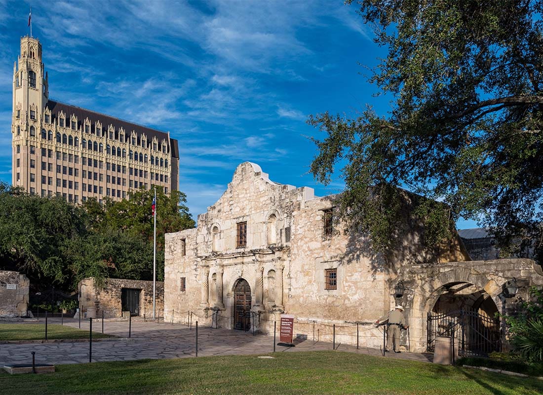 San Antonio, TX - View of the Alamo Historical Building in San Antonio Texas on a Sunny Day